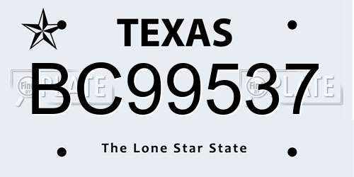 BC99537 Texas License Plate