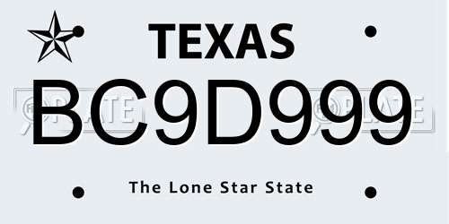 BC9D999 Texas License Plate