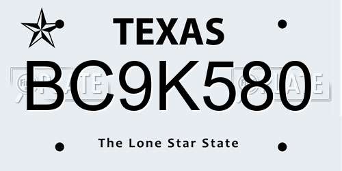 BC9K580 Texas License Plate