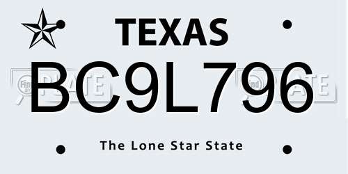 BC9L796 Texas License Plate