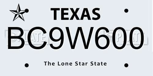 BC9W600 Texas License Plate