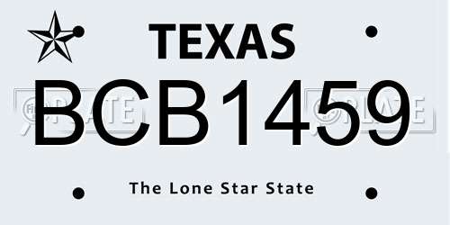 BCB1459 Texas License Plate
