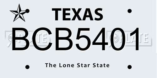 BCB5401 Texas License Plate