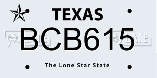 BCB615 Texas License Plate