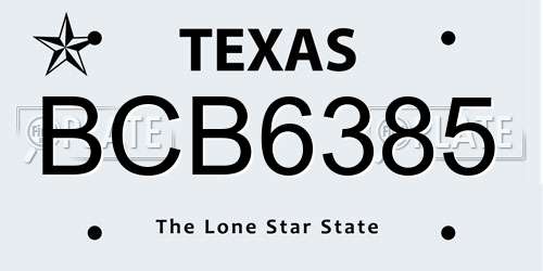 BCB6385 Texas License Plate