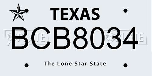 BCB8034 Texas License Plate