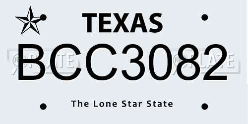 BCC3082 Texas License Plate