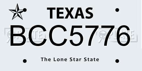 BCC5776 Texas License Plate