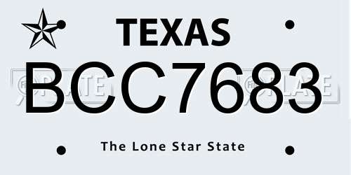 BCC7683 Texas License Plate