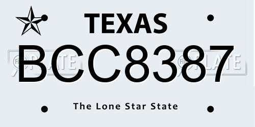 BCC8387 Texas License Plate