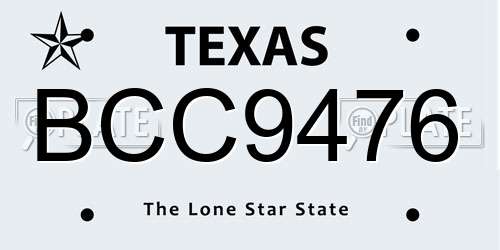 BCC9476 Texas License Plate