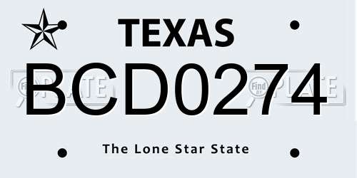 BCD0274 Texas License Plate