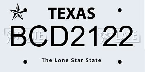 BCD2122 Texas License Plate
