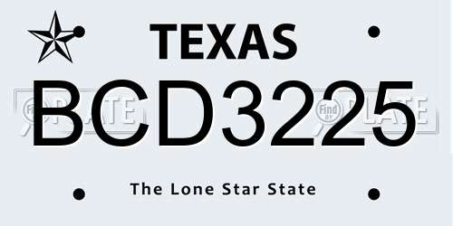 BCD3225 Texas License Plate