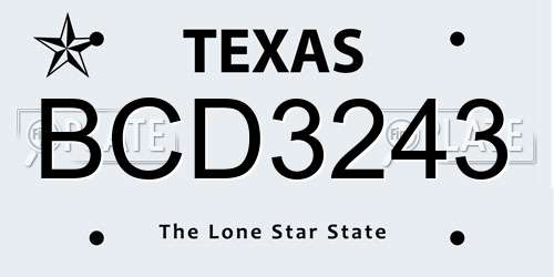 BCD3243 Texas License Plate