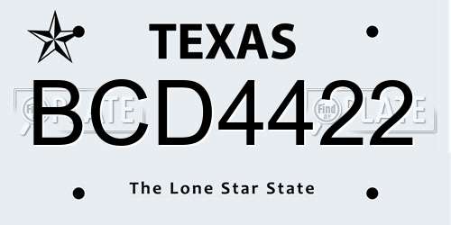 BCD4422 Texas License Plate