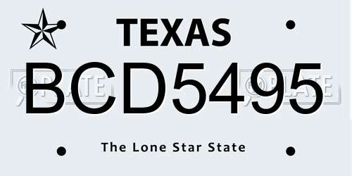 BCD5495 Texas License Plate