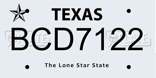 BCD7122 Texas License Plate