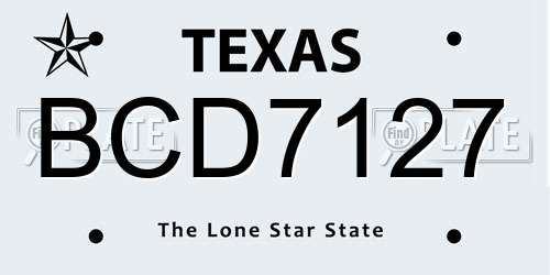 BCD7127 Texas License Plate
