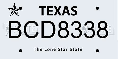 BCD8338 Texas License Plate