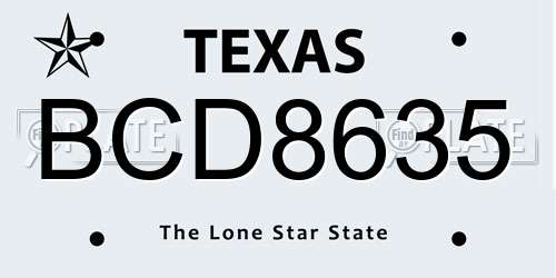 BCD8635 Texas License Plate