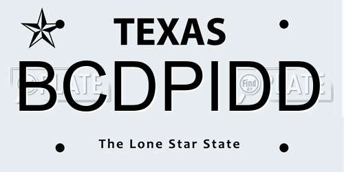 BCDPIDD Texas License Plate