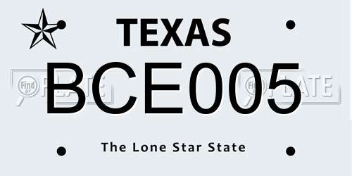 BCE005 Texas License Plate
