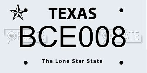 BCE008 Texas License Plate