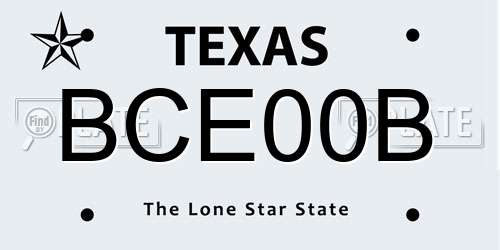 BCE00B Texas License Plate