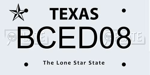 BCED08 Texas License Plate