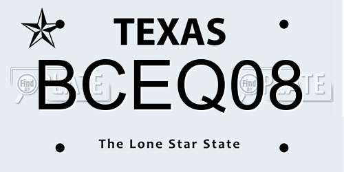 BCEQ08 Texas License Plate