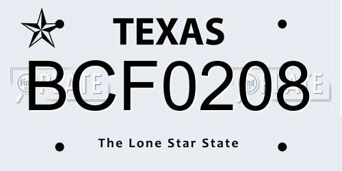BCF0208 Texas License Plate