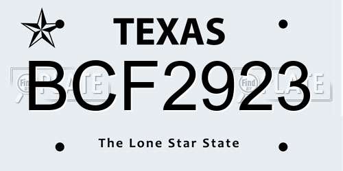 BCF2923 Texas License Plate