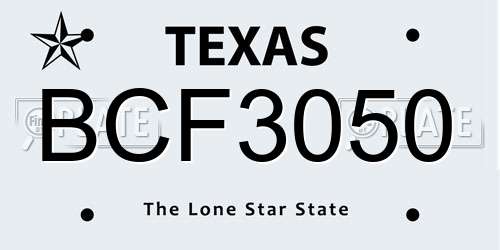 BCF3050 Texas License Plate