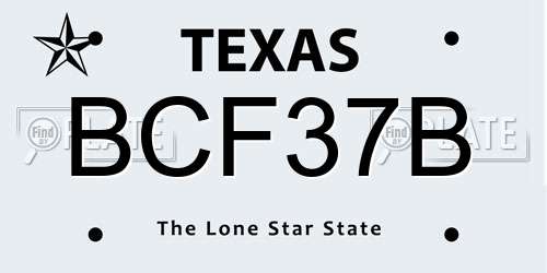 BCF37B Texas License Plate