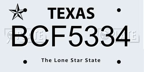 BCF5334 Texas License Plate