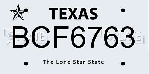 BCF6763 Texas License Plate