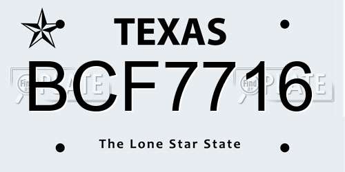 BCF7716 Texas License Plate