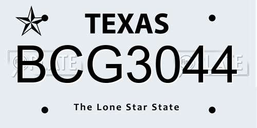 BCG3044 Texas License Plate