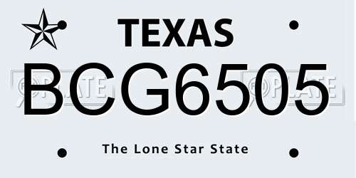 BCG6505 Texas License Plate