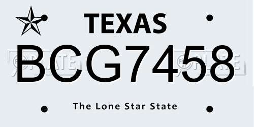 BCG7458 Texas License Plate