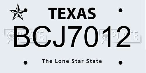 BCJ7012 Texas License Plate