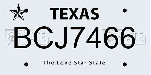 BCJ7466 Texas License Plate