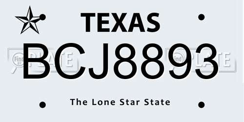 BCJ8893 Texas License Plate