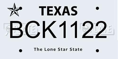 BCK1122 Texas License Plate
