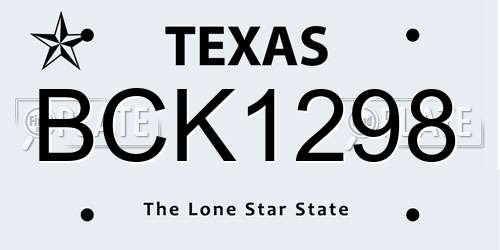 BCK1298 Texas License Plate