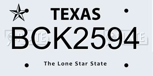 BCK2594 Texas License Plate