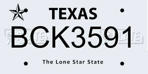 BCK3591 Texas License Plate