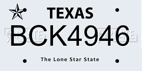 BCK4946 Texas License Plate