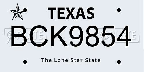 BCK9854 Texas License Plate
